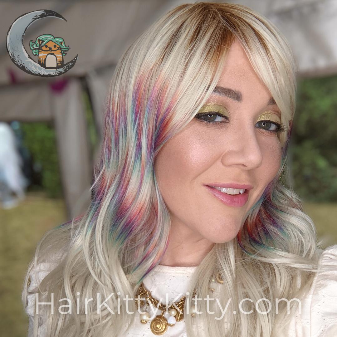 Danica Wig - Holographic Blonde Rooted-Machine Made Wefted Wig-CysterWigs Limited-Holographic Blonde Rooted-Danica | Holographic Blonde Rooted | CysterWigs Limited HF Full Wig-2021, All, Balanced, CWL, Danica, Fashion, Favorites, Fringe, Fringe: 5.5", Heart + Inverted Triangle, Heat-Friendly, Holographic Blonde Rooted, intense, Nape 12 - 18", Natural Density, No Permatease, Oblong + Rectangle, Olive, Oval + Diamond, Overall Length: 23", Round, Special, Square, Standard Wig, Synthetic, Unique, Wa