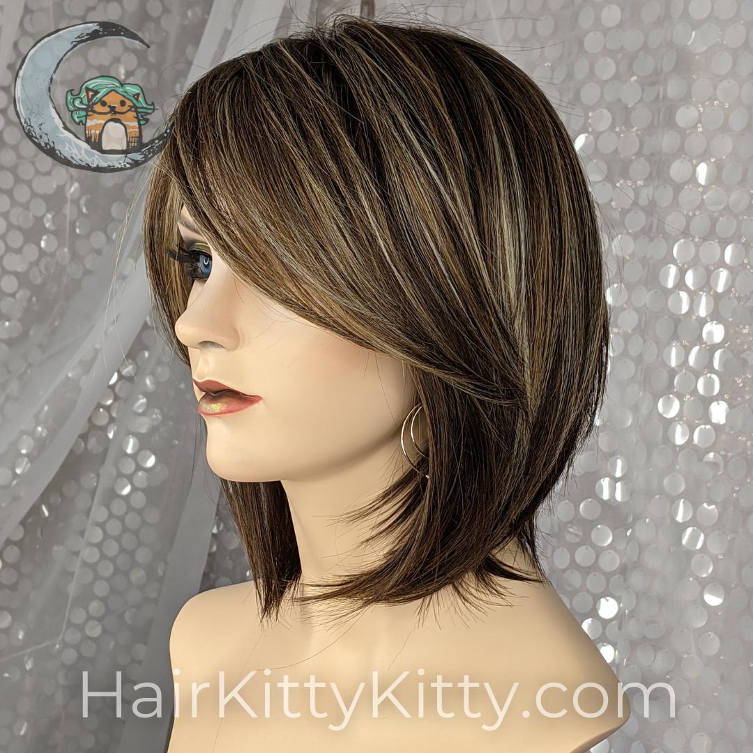 Ainsley Wig - Chocolate Icing Rooted-Machine Made Wefted Wig-CysterWigs Limited-Chocolate Icing Rooted-Ainsley | Chocolate Icing Rooted | CysterWigs Limited HF Full Wig-2021, Ainsley, All, Average, Bob, Chocolate Icing Rooted, Crown Filler, CWL, Eligible, Fashion, Fringe: 7", Glam, Has Permatease, Heart + Inverted Triangle, Heat-Friendly Synthetic, Nape 3 - 4", Oval + Diamond, Overall Length: 13", Round, Shag, Square, Standard Wig, Straight, Triangle + Pear, warm, Weight: 4 oz, Wigs, zodiac-aqua