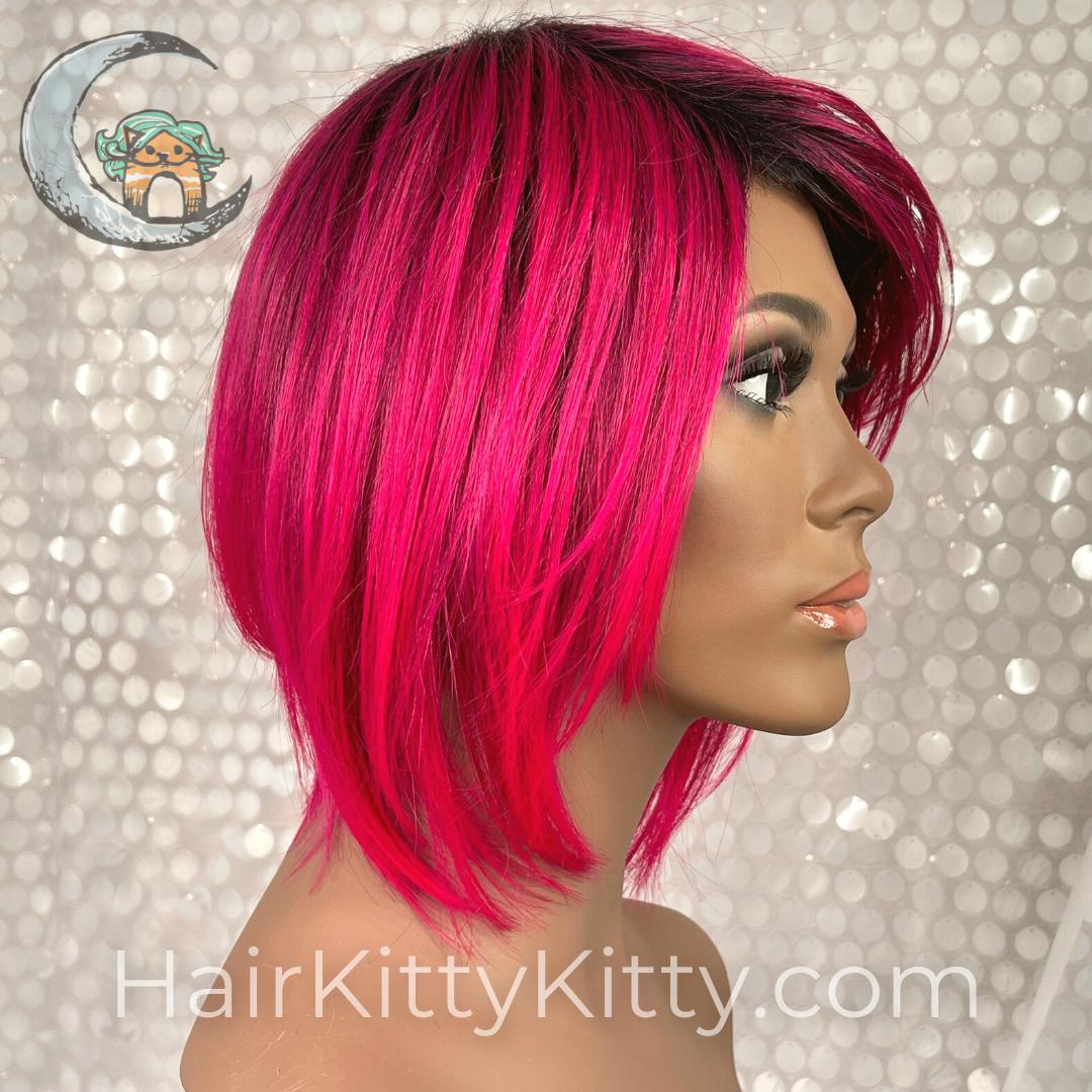 Ainsley Wig - Magenta Melt Rooted-Machine Made Wefted Wig-CysterWigs Limited-Magenta Melt Rooted-Ainsley | Magenta Melt Rooted | CysterWigs Limited HF Full Wig-2021, Ainsley, All, Average, Bob, Crown Filler, CWL, Eligible, Fashion, Fringe: 7", Glam, Has Permatease, Heart + Inverted, Heat-Friendly, intense, Magenta Melt Rooted, Nape 3 - 4", Oval + Diamond, Overall Length: 13", Round, Shag, Square, Standard, Straight, Synthetic, Triangle, Triangle + Pear, Weight: 4 oz, Wig, Wigs, zodiac-gemini, zo
