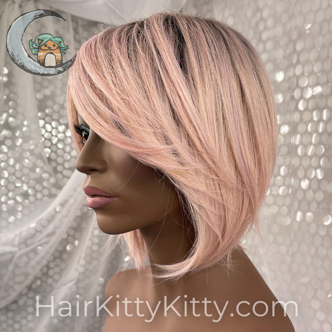 Ainsley Wig - Rose Blush Rooted-Machine Made Wefted Wig-CysterWigs Limited-Rose Blush Rooted-Ainsley | Rose Blush Rooted | CysterWigs Limited HF Full Wig-2021, Ainsley, All, Average, Bob, cool, Crown Filler, CWL, Eligible, Fashion, Fringe: 7", Glam, Has Permatease, Heart + Inverted Triangle, Heat-Friendly Synthetic, Nape 3 - 4", Oval + Diamond, Overall Length: 13", Rose Blush Rooted, Round, Shag, Square, Standard Wig, Straight, Triangle + Pear, Weight: 4 oz, Wigs, zodiac-aquarius, zodiac-caprico