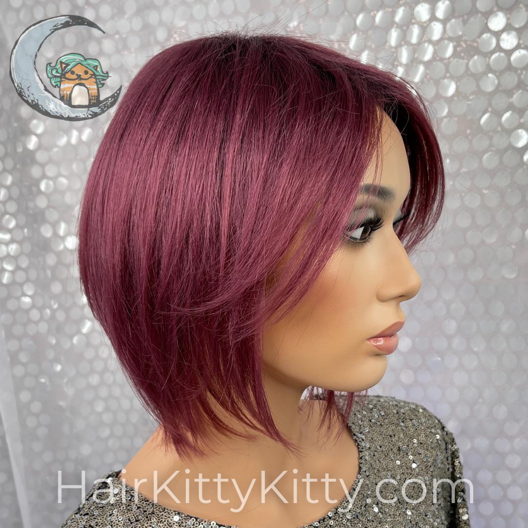 Ainsley Wig - Smoked Plum Rooted-Machine Made Wefted Wig-CysterWigs Limited-Smoked Plum Rooted-Ainsley | Smoked Plum Rooted | CysterWigs Limited HF Full Wig-2021, Ainsley, All, Average, Bob, cool, Crown Filler, CWL, Eligible, Fashion, Fringe: 7", Glam, Has Permatease, Heart + Inverted Triangle, Heat-Friendly Synthetic, Nape 3 - 4", Oval + Diamond, Overall Length: 13", Round, Shag, Smoked Plum Rooted, Square, Standard Wig, Straight, Triangle + Pear, Weight: 4 oz, Wigs, zodiac-aquarius, zodiac-cap