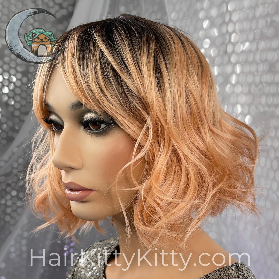 Ambrose 10 Inch Wig - Peach Bellini Rooted-Machine Made Wefted Wig-CysterWigs Limited-Peach Bellini Rooted-Ambrose 10 Inch | Peach Bellini Rooted | CysterWigs Limited Heat Friendly Synthetic Wig-"Fringe: 4 inches, 2022, All, Ambrose, Average, Bob, CWL, Favorites, fringe, Heart + Inverted Triangle, Heat-Friendly Synthetic, Nape 3 - 4"", Nape: 3.5 inches, no permatease, Oval + Diamond, Overall Length: 10 inches, Peach Bellini Rooted, Popular, Round, Side: 10 inches, Standard Wig, Triangle + Pear, 