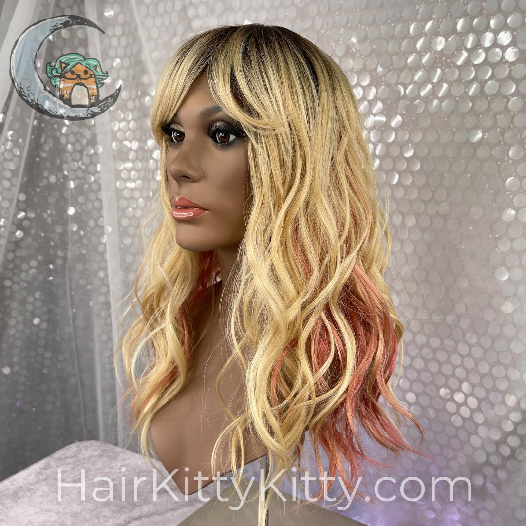 Ambrose 18 Inch Wig - Bubblegum Pop Blonde Rooted-Machine Made Wefted Wig-CysterWigs Limited-Bubblegum Pop Blonde Rooted-Ambrose 18 Inch | Bubblegum Pop Blonde Rooted | CysterWigs Limited | Heat Friendly Synthetic Wig-"Fringe: 4 inches, 2022, All, Ambrose, Average, Bubblegum Pop Blonde Rooted, CWL, Favorites, Fringe: 4"", Heart + Inverted Triangle, Heat-Friendly Synthetic, Nape: 12 inches, New Releases, No Permatease, Oval + Diamond, Overall Length: 18 inches, Overall Length: 18"", Popular, Roun