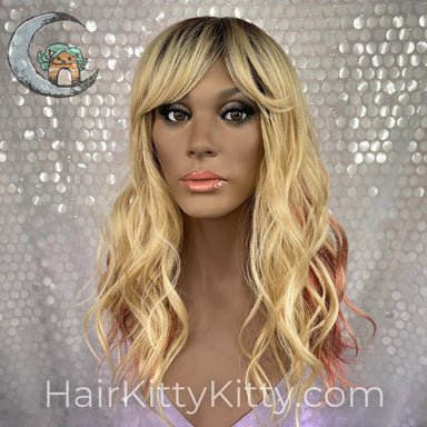 Ambrose 18 Inch Wig - Bubblegum Pop Blonde Rooted-Machine Made Wefted Wig-CysterWigs Limited-Bubblegum Pop Blonde Rooted-Ambrose 18 Inch | Bubblegum Pop Blonde Rooted | CysterWigs Limited | Heat Friendly Synthetic Wig-"Fringe: 4 inches, 2022, All, Ambrose, Average, Bubblegum Pop Blonde Rooted, CWL, Favorites, Fringe: 4"", Heart + Inverted Triangle, Heat-Friendly Synthetic, Nape: 12 inches, New Releases, No Permatease, Oval + Diamond, Overall Length: 18 inches, Overall Length: 18"", Popular, Roun