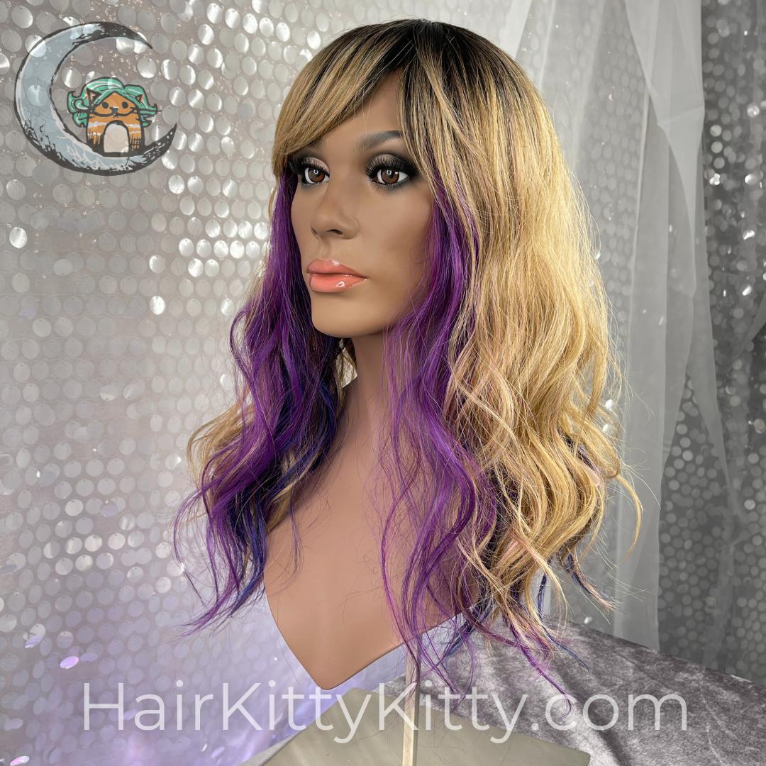 Ambrose 18 Inch Wig - Lilac Honey Rooted-Machine Made Wefted Wig-CysterWigs Limited-Lilac Honey Rooted-Ambrose 18 Inch | Lilac Honey Rooted | CysterWigs Limited | Heat Friendly Synthetic Wig-"Fringe: 4 inches, 2022, All, Ambrose, Average, balanced, CWL, Favorites, Fringe: 4", Heart + Inverted Triangle, Heat-Friendly Synthetic, Lilac Honey Rooted, Nape: 12 inches, New Releases, No Permatease, olive, Oval + Diamond, Overall Length: 18 inches, Overall Length: 18"", Popular, Round, Side: 18 inches, 