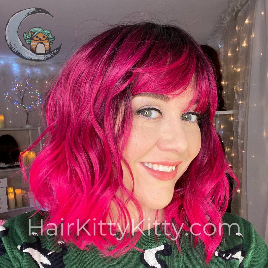 Ambrose Wig - Magenta Melt Rooted-Machine Made Wefted Wig-CysterWigs Limited-Magenta Melt Rooted-Ambrose | Magenta Melt Rooted | CysterWigs Limited HF Full Wig-2020, 2B, All, Ambrose, Average, Bob, cool, CWL, Fashion, Fringe, Fringe: 4", Heart + Inverted Triangle, Heat-Friendly Synthetic, intense, Magenta Melt Rooted, Nape 4 - 6", No Permatease, Oval + Diamond, Overall Length: 14", Round, Square, Standard Wig, Wavy, Weight: 2.5 oz, Wigs, zodiac-gemini, zodiac-pisces-HairKittyKitty