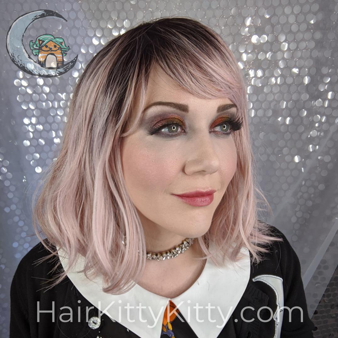 Ambrose Wig - Rose Blush Rooted-Machine Made Wefted Wig-CysterWigs Limited-Rose Blush Rooted-Ambrose | Rose Blush Rooted | CysterWigs Limited HF Full Wig-"Fringe: 4"", 2020, All, Ambrose, Average, Bob, cool, Crown Filler, CWL, Favorites, Has Permatease, Heart + Inverted Triangle, Heat-Friendly Synthetic, Nape: 4.5""- 6"", Natural Density, Oval + Diamond, Overall Length: 10"", Popular, Rose Blush Rooted, Round, Square, Standard Wig, Straight, Triangle + Pear, Weight: 2.5 oz, Wigs, zodiac-aries, z
