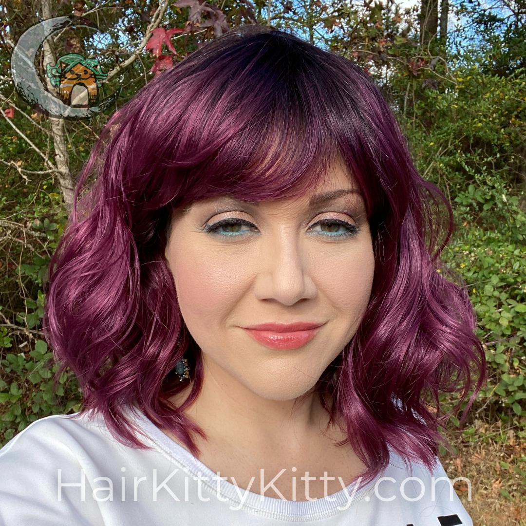 Ambrose Wig - Smoked Plum Rooted-Machine Made Wefted Wig-CysterWigs Limited-Smoked Plum Rooted-Ambrose | Smoked Plum Rooted | CysterWigs Limited HF Full Wig-"Fringe: 4"", 2020, All, Ambrose, Average, Bob, cool, Crown Filler, CWL, Favorites, Heart + Inverted Triangle, Heat-Friendly Synthetic, Nape: 4.5""- 6"", Natural Density, Oval + Diamond, Overall Length: 14", Popular, Round, Smoked Plum Rooted, Square, Standard Wig, Straight, Triangle + Pear, Weight: 2.5 oz, Wigs, zodiac-aries, zodiac-caprico