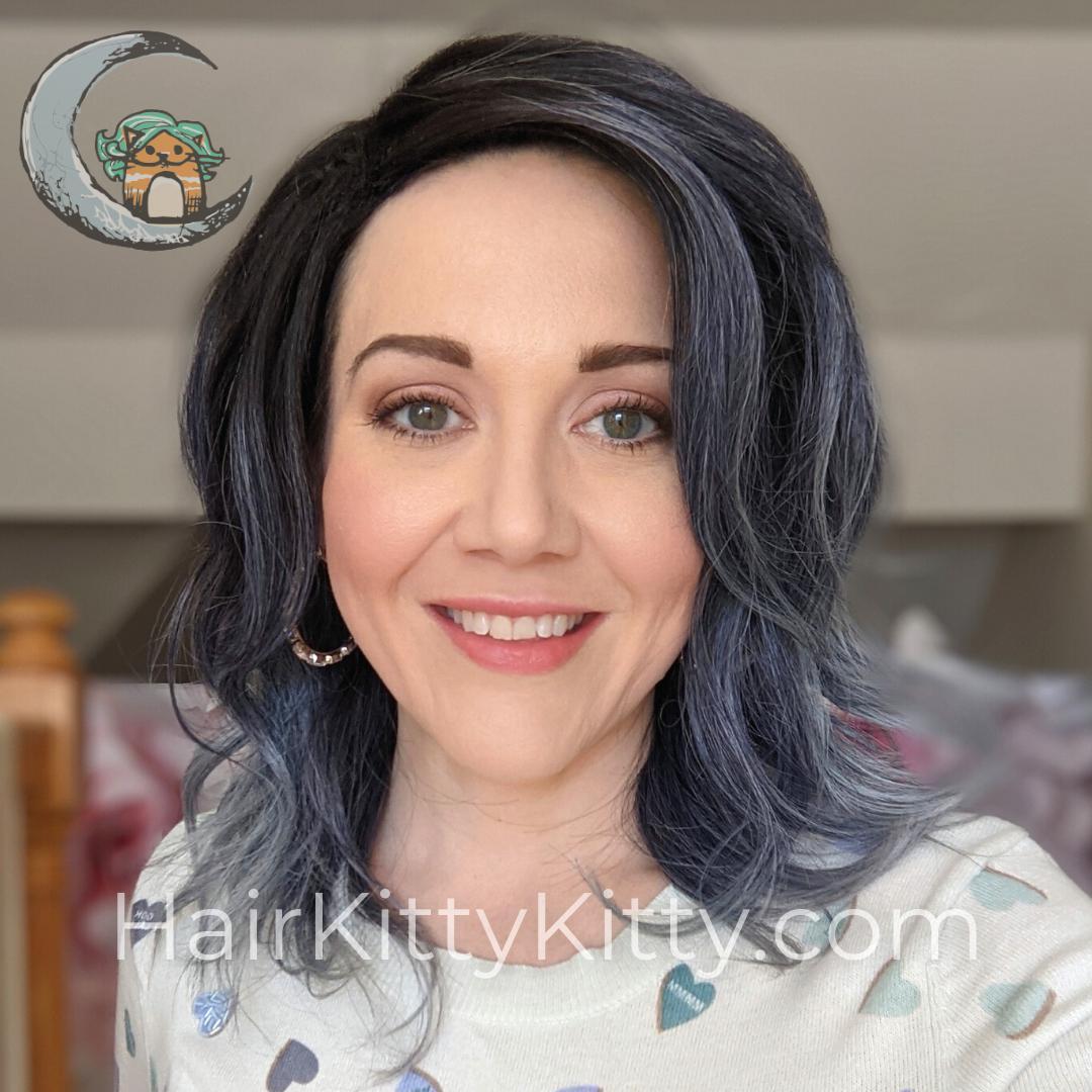 Bardot Wig - Faded Denim Rooted-Machine Made Wefted Wig-CysterWigs Limited-Faded Denim Rooted-Bardot | Faded Denim Rooted | CysterWigs Limited HF Full Wig-2019, 2A, All, Bardot, Beachy, cool, Crown Filler, CWL, Faded Denim Rooted, Fashion, Favorites, Fringe: 12", Glam, Has Permatease, Heart + Inverted Triangle, Heat-Friendly Synthetic, intense, Nape 10 - 12", Oblong + Rectangle, Oval + Diamond, Overall Length: 18", Popular, Round, Shattered, Square, Standard Wig, Triangle + Pear, Wavy, Weight: 4