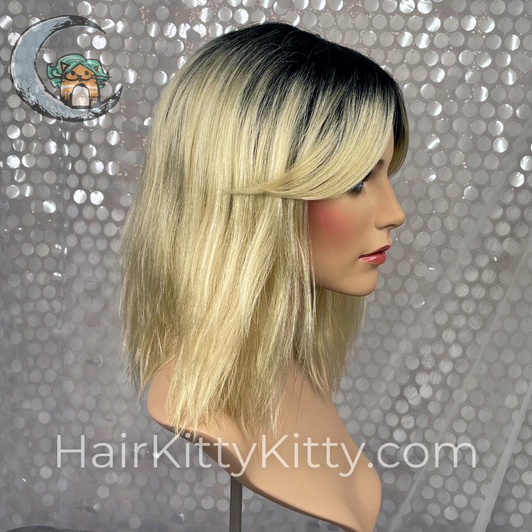 Calista Wig - Nirvana Blonde Rooted-Monofilament Lace Part Wigs-Wigs Forever-Nirvana Blonde Rooted-Calista | Nirvana Blonde Rooted | Wigs Forever Synthetic | Lace Middle Part-2020, 2A, All, Average-Large, Beachy, Bob, Calista, Favorites, Fringe, Fringe: 4.75", Fringe: 6", Heart + Inverted Triangle, Lace Part, Medical, Nape 4 - 6", Natural Density, Nirvana Blonde Rooted, No Permatease, Oblong + Rectangle, Oval + Diamond, Overall Length: 16", Popular, Round, Shattered, Silk Part, Square, Synthetic