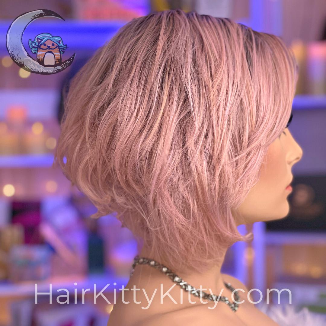 Charisma Wig - Rose Blush Rooted-Machine Made Wefted Wig-CysterWigs Limited-Rose Blush Rooted-Charisma | Rose Blush Rooted | CysterWigs Limited HF Full Wig-2021, All, Average, Charisma, cool, Crown Filler, CWL, Fashion, Fringe: 8", Glam, Has Permatease, Heart + Inverted Triangle, Heat-Friendly Synthetic, Nape 3 - 4", Oval + Diamond, Overall Length: 11", Rose Blush Rooted, Round, Shag, Shattered, Square, Standard, Triangle + Pear, Unique, Wavy, Weight: 4 oz, Wig, Wigs, zodiac-aquarius, zodiac-can