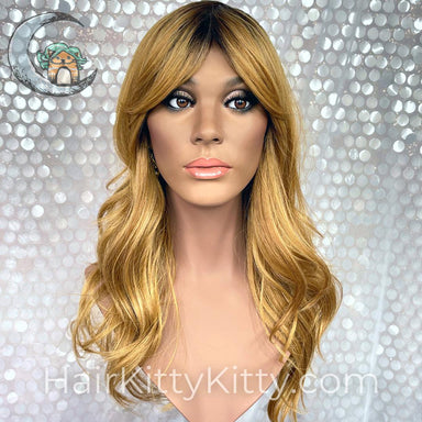 Danica Wig - Caramel Macchiato Rooted-Machine Made Wefted Wig-CysterWigs Limited-Caramel Macchiato Rooted-Danica | Caramel Macchiato Rooted | CysterWigs Limited HF Full Wig-2021, All, Caramel Macchiato Rooted, CWL, Danica, Fashion, Fringe, Fringe: 5.5", Heart + Inverted Triangle, Heat-Friendly Synthetic, Nape 12 - 18", Natural Density, No Permatease, Oblong + Rectangle, Oval + Diamond, Overall Length: 23", Popular, Round, Square, Standard Wig, Unique, warm, Wavy, Weight: 6 oz, Wigs, zodiac-aries