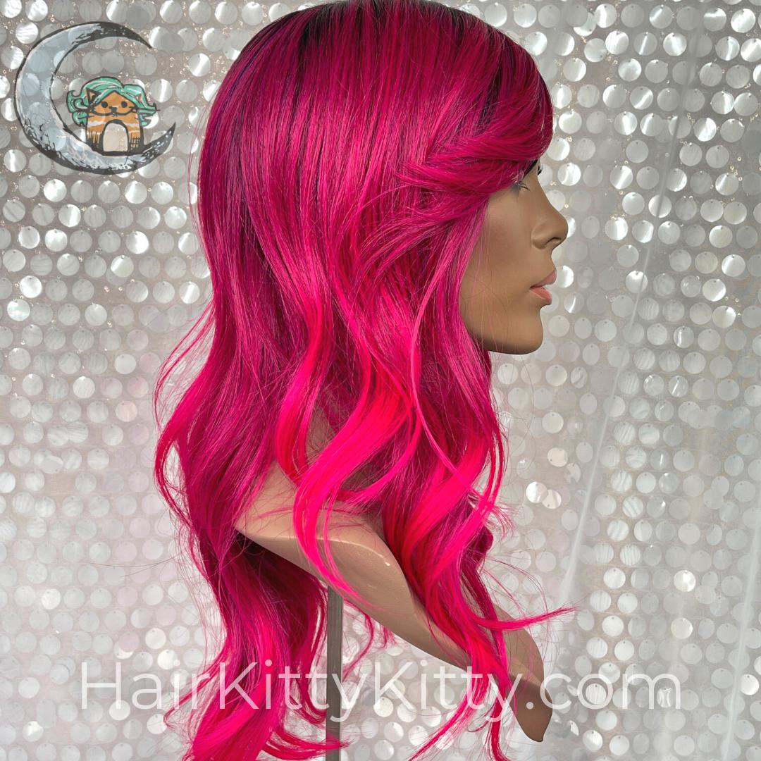 Danica Wig - Magenta Melt Rooted-Machine Made Wefted Wig-CysterWigs Limited-Magenta Melt Rooted-Danica | Magenta Melt Rooted | CysterWigs Limited HF Full Wig-2021, All, CWL, Danica, Fashion, Fringe, Fringe: 5.5", Heart + Inverted Triangle, Heat-Friendly Synthetic, Magenta Melt Rooted, Nape 12 - 18", Natural Density, No Permatease, Oblong + Rectangle, Oval + Diamond, Overall Length: 23", Popular, Round, Square, Standard Wig, Unique, Wavy, Weight: 6 oz, Wigs, zodiac-aries, zodiac-capricorn, zodiac