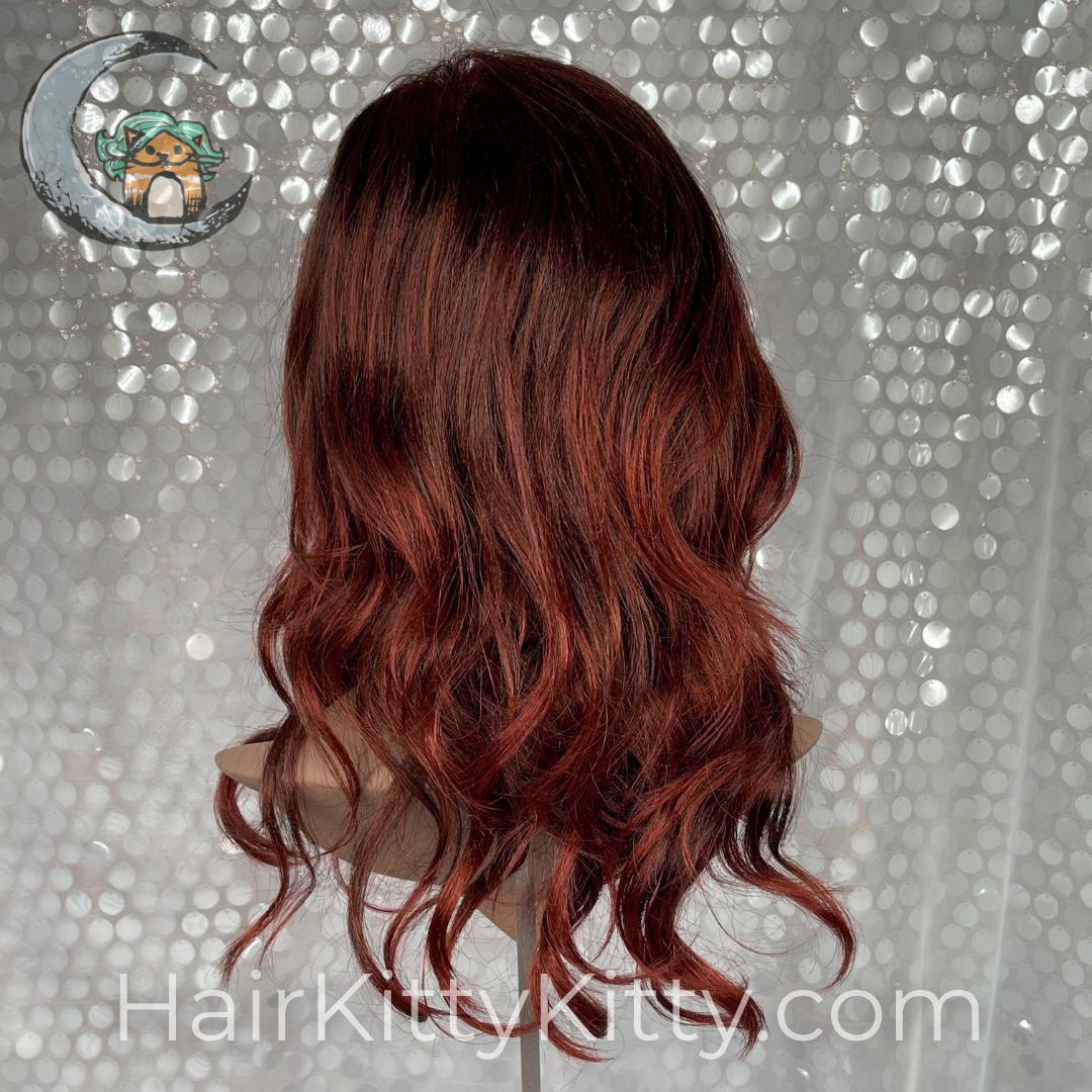 Leighton Wig - Cheerwine Sangria-Machine Made Wefted Wig-Wigs Forever-Cheerwine Sangria-Leighton | Cheerwine Sangria | Wigs Forever Synthetic | Machine Made Wig-2022, All, Average, Cheerwine Sangria, cool, Crown Filler, Fringe, Fringe: 5"", Glam, Has Permatease, Heart + Inverted Triangle, Heat-Friendly Synthetic, Leighton, Nape 12 - 18"", Nape: 13"", Oblong + Rectangle, olive, Oval + Diamond, Overall Length: 20"", Round, Sides: 20"", Square, Standard Wig, Synthetic (Non-HF), Triangle + Pear, Wav