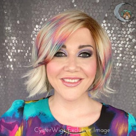 Poppy Wig - Holographic Blonde Rooted-Machine Made Wefted Wig-CysterWigs Limited-Holographic Blonde Rooted-Poppy | Holographic Blonde Rooted | CysterWigs Limited HF Full Wig-2021, 2A, Average, Bob, Crown Filler, Curls, CWL, Fashion, Fringe: 8.5", Has Permatease, Heart + Inverted Triangle, Heat-Friendly Synthetic, Holographic Blonde Rooted, Medical, Nape 3 - 4", Natural, Natural Density, Oval + Diamond, Overall Length: 12", Poppy, Popular, Round, Square, Standard, Warm, Wavy, Weight: 4 oz, Wig, W