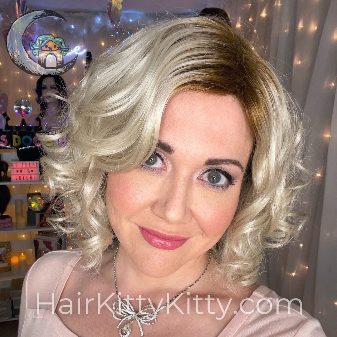 Willow Wig - Harlow Blonde Rooted-Premium Open Capped Wigs-Wigs Forever-Harlow Blonde Rooted-Willow | Harlow Blonde Rooted | Wigs Forever Synthetic | Open Cap-3A, All, Average-Large, Balanced, Bob, Fashion, Fringe: 8", Harlow Blonde Rooted, Has Permatease, Heart + Inverted Triangle, Medical, Nape 4 - 6", Natural Curls, olive, Oval + Diamond, Overall Length: 14", Popular, Round, Square, Standard Wig, Synthetic (Non-HF), Triangle + Pear, warm, Weight: 4 oz, WF, Willow, zodiac-aquarius, zodiac-canc